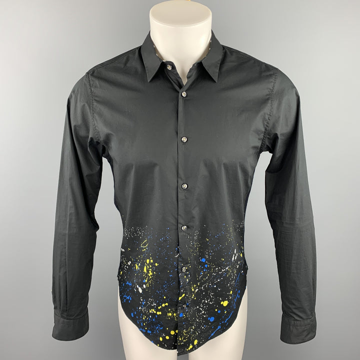 GUILD PRIME Size S Black Splattered Cotton Button Up Long Sleeve Shirt