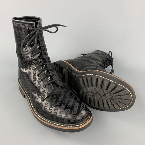 VETEMENTS Size 9 Black Logo Leather Lace Up Boots