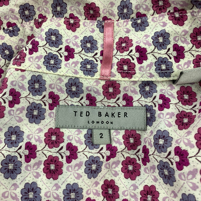 TED BAKER Size S Lavender Floral Cotton Button Up Short Sleeve Shirt