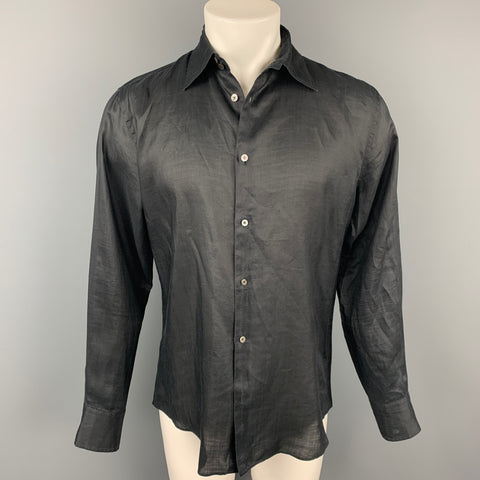 JIL SANDER Size M Black Ramie Button Up Long Sleeve Shirt