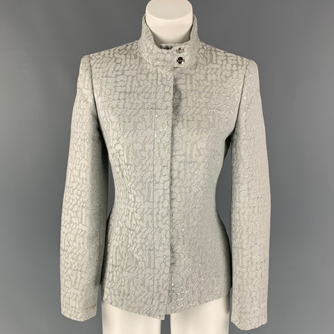 Vintage SALVATORE FERRAGAMO Tamaño 8 Chaqueta de mezcla de rayón gris y plateado