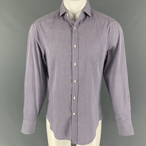 BRUNELLO CUCINELLI Size S Navy Purple Checkered Cotton Long Sleeve Shirt