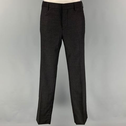 PRADA Size 36 Black Charcoal Virgin Wool Silk Notch Lapel Suit