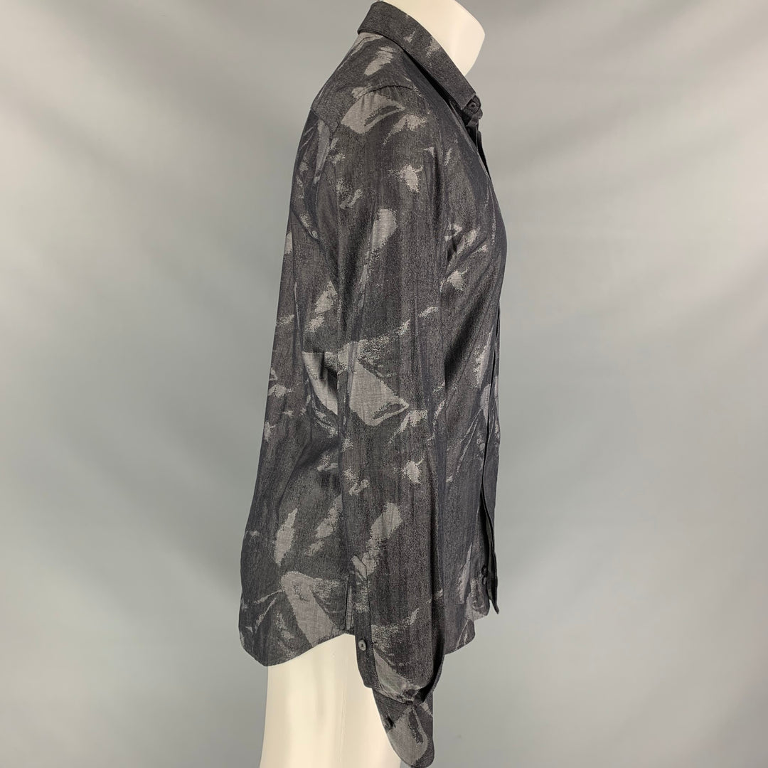 EMPORIO ARMANI Size M Charcoal Grey Print Cotton Long Sleeve Shirt