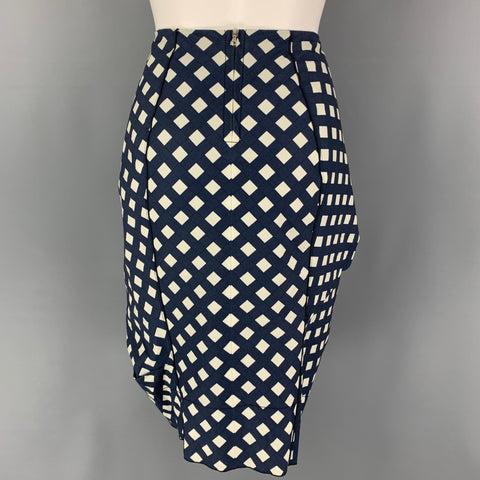 MARC JACOBS Size 6 Navy White Cotton Checkered Ruched Skirt