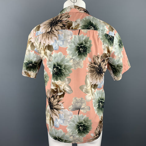 PRESIDENT's Size S Rose & Olive Floral Cotton Button Up Short Sleeve Shirt