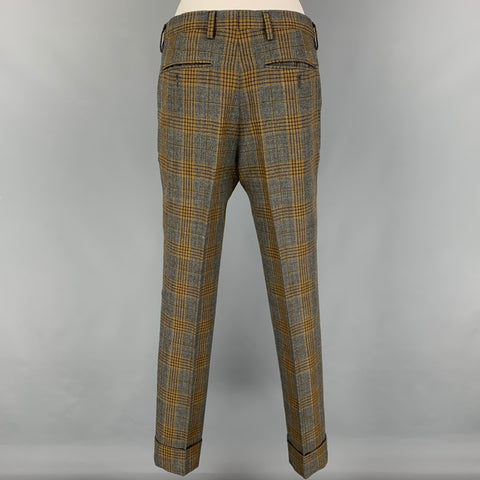 DISTRICT by UNITED ARROWS Size 36 Grey Mustard Plaid Wool Peak Lapel Suit
