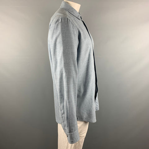 RYAN ROBERTS Size XL Blue Cotton / Wool Long Sleeve Shirt