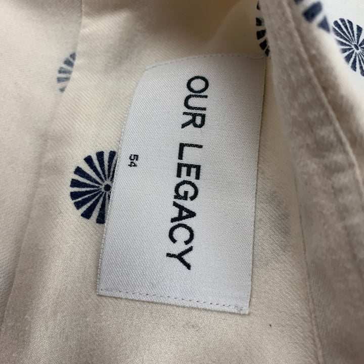 OUR LEGACY Size XL Off White Navy Print Cotton Wool Long Sleeve Shirt