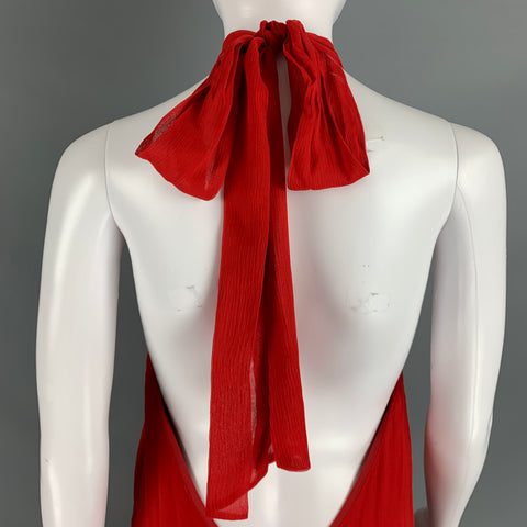 HALSTON Size 10 Red Silk Halter Long Gown