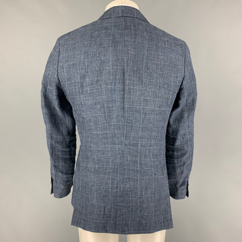 SCOTCH AND SODA Size M Navy Indigo Glenplaid Linen Notch Lapel Sport Coat