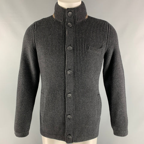 FIORONI Talla 40 Chaqueta de punto con cremallera y broches de presión en mezcla de lana color carbón