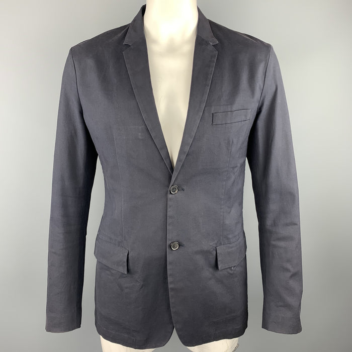 JIL SANDER Size 44 Navy Cotton Blend Notch Lapel Sport Coat