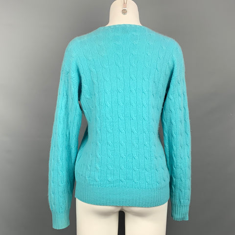 RALPH LAUREN Black Label Size S Aqua Cable Knit Cashmere Pullover