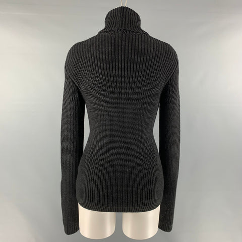 RALPH LAUREN Talla M Suéter de cuello alto texturizado de seda y cachemira negro