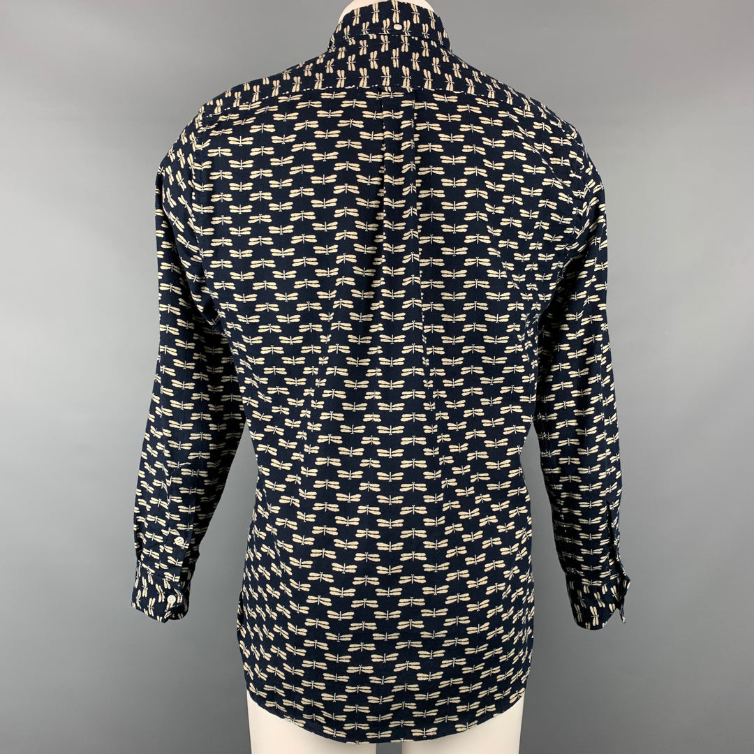 GITMAN VINTAGE Size M Indigo & Beige Print Cotton Button Down Long Sleeve Shirt