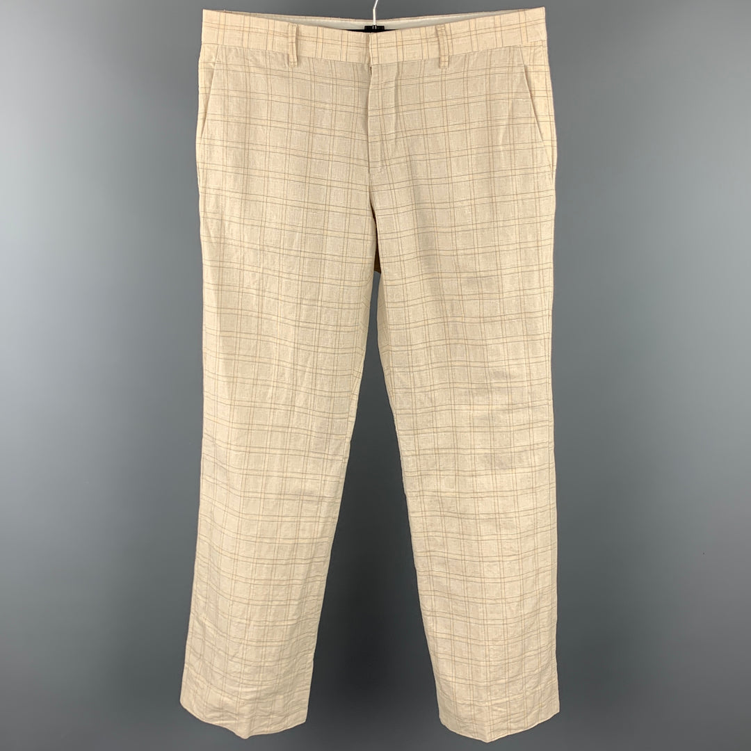 VIKTOR & ROLF Size 34 Beige Plaid Linen Blend Casual Pants