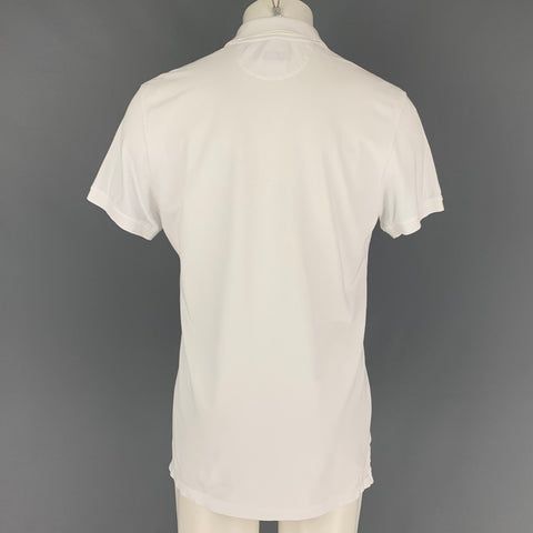 ISAIA Size M White Navy Embroidery Cotton Short Sleeve Polo