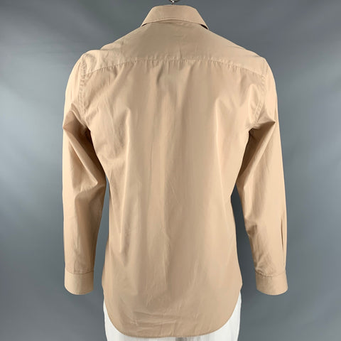 BURBERRY Size S Tan Cotton Half Zip Long Sleeve Shirt