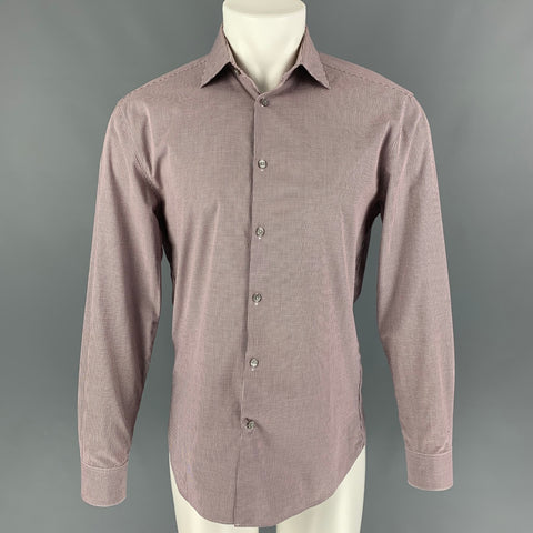 SAKS FIFTH AVENUE Size M Burgundy White Houndstooth Long Sleeve Shirt
