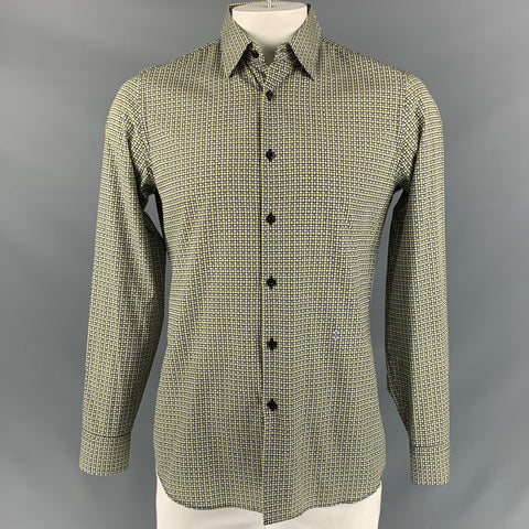 PRADA Size L Yellow & Black Checkered Long Sleeve Shirt