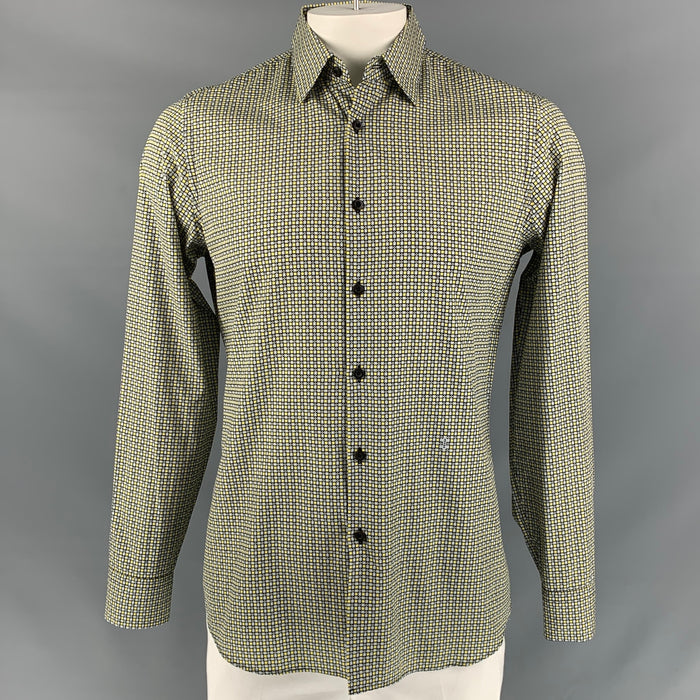 PRADA Size L Yellow & Black Checkered Long Sleeve Shirt