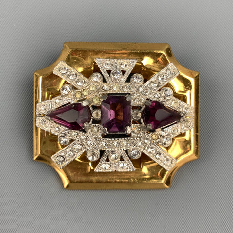Broche VINTAGE ton or et strass argentés