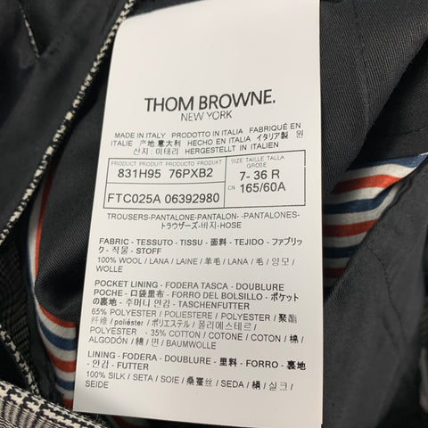 THOM BROWNE Talla 0 Pantalón de vestir con puños de lana a cuadros Glen negro y blanco