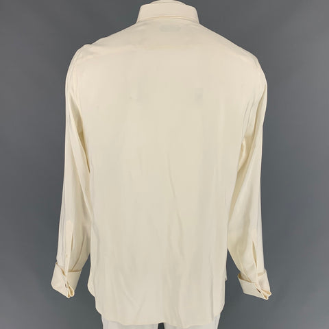 TOM FORD Size XL Cream Pleated Silk French Cuff Long Sleeve Shirt