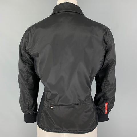 PRADA Size L Black Mixed Fabricd Zip Up Reversible Jacket