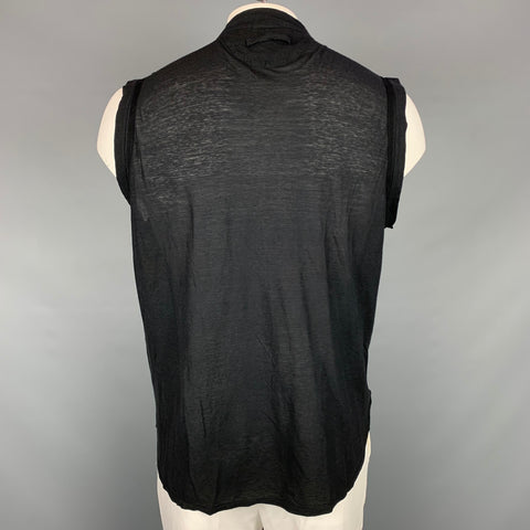 Vintage JEAN PAUL GAULTIER Size XL Black Applique Cotton Nehru Collar T-shirt