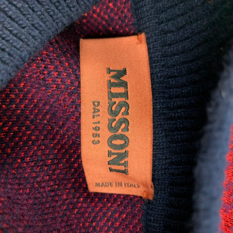 MISSONI Size M Navy Red Metallic Wool Blend Mock Neck Pullover