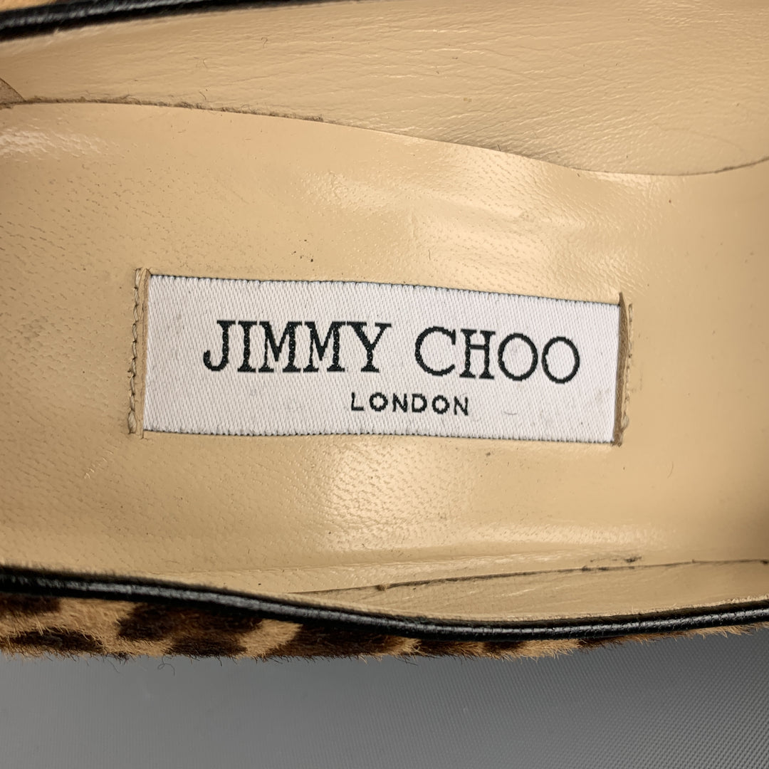 JIMMY CHOO Taille 7,5 Escarpins VICTORIA en poils de veau à imprimé léopard marron