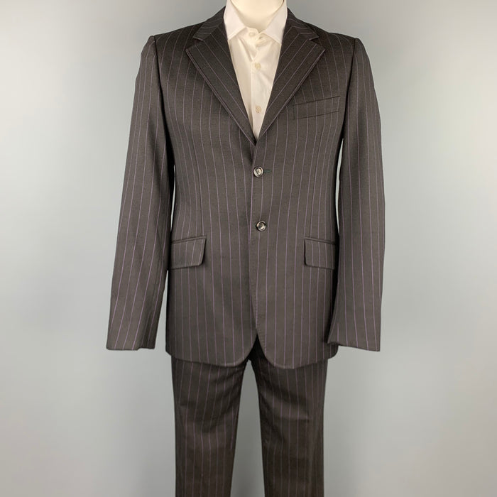 MOSCHINO Size 42 Regular Black Stripe Wool Blend Notch Lapel Suit
