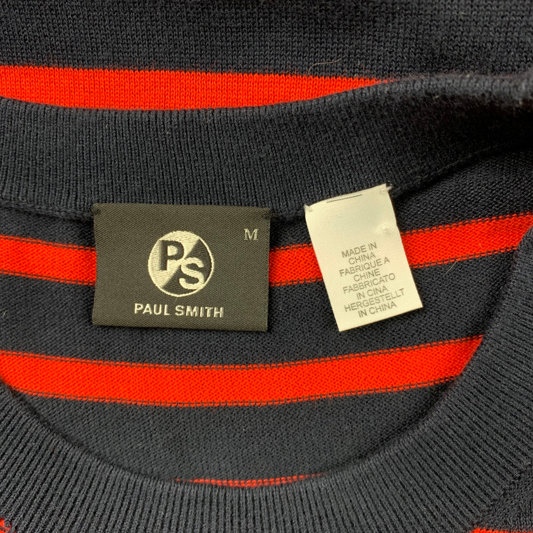 PS by PAUL SMITH Size M Navy & Orange Stripe Cotton Crew-Neck Pullover Sweater