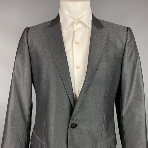 DOLCE & GABBANA Martini Size 38 Regular Charcoal Wool / Silk Peak Lapel Sport Coat