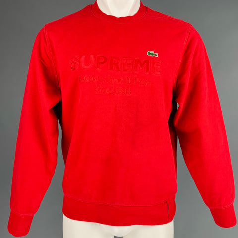 SUPREME Size S Red Logo Cotton Crew-Neck Sweatshirt