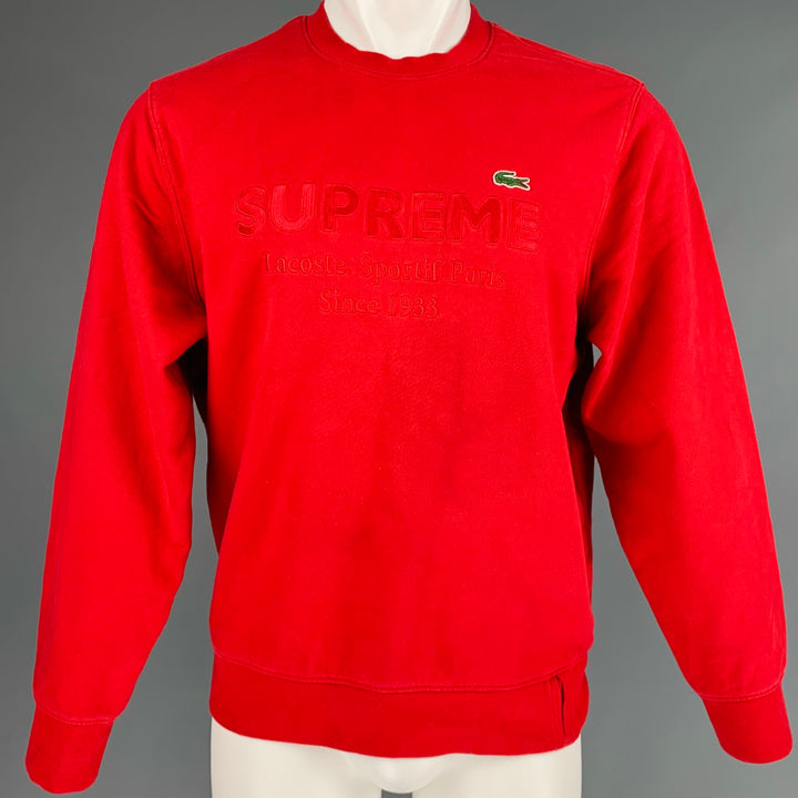 SUPREME Sudadera de algodón con cuello redondo y logo rojo Talla S