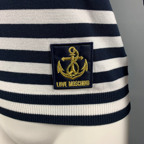 LOVE MOSCHINO Size 4 White Navy Stripped Viscose / Polyester Pullover