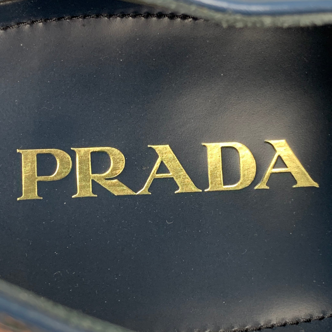 PRADA Size 13 Navy & Blue Perforated Leather Platform Lace Up Shoes