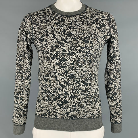 THEORY Size L Grey White Abstract Crew Neck Pullover