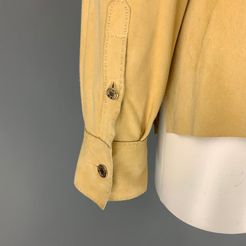 HERMES Taille 6 Blouse en daim beige perforé faux portefeuille