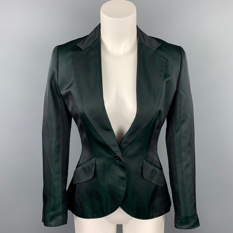 RALPH LAUREN Black Label Taille 4 Blazer en soie / acétate vert foncé et noir