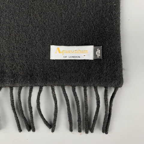 AQUASCUTUM Print Black & Gold Silk / Wool Fringe Scarf