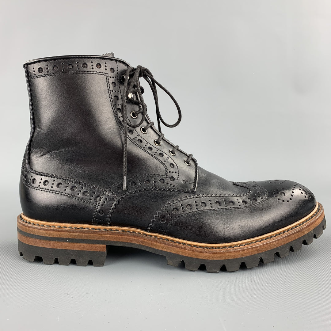 ANTONIO MAURIZI Size 8.5 Black Perforated Leather Wingtip Boots