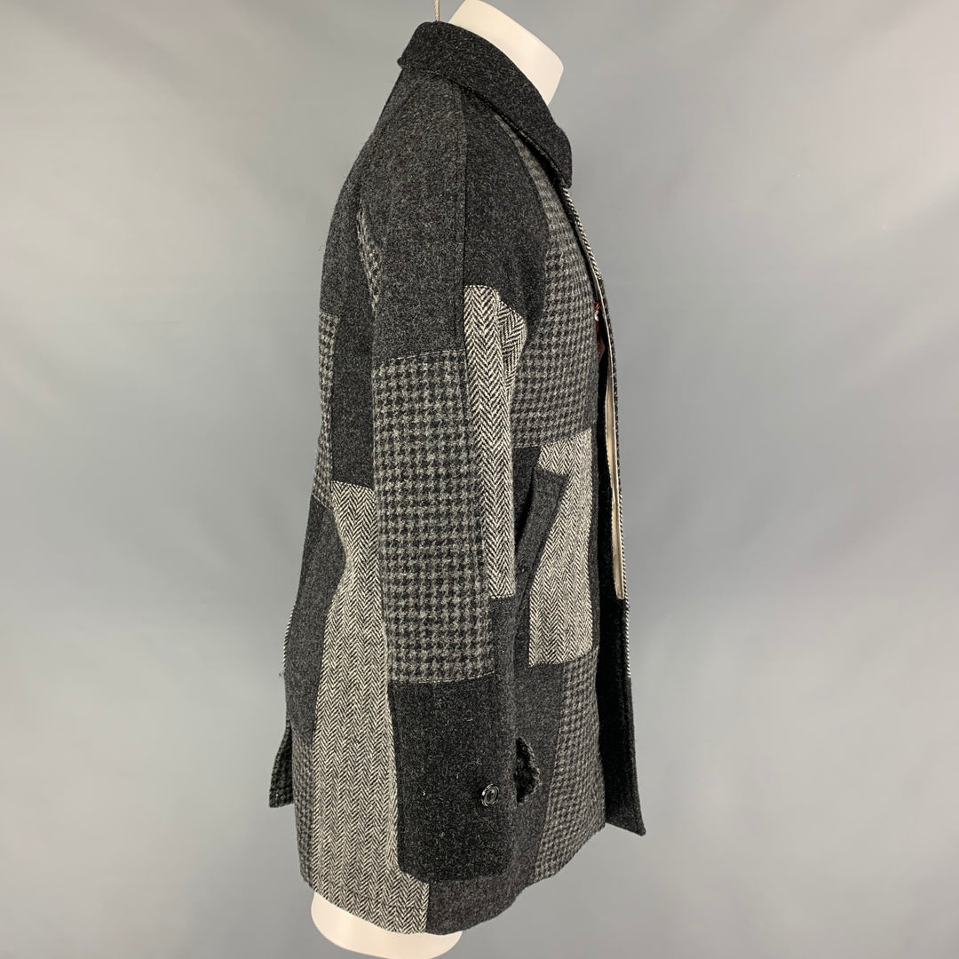 BEAMS PLUS x Harris Tweed Size S Grey Patchwork Wool Hidden Placket Coat