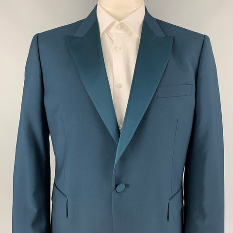 PAUL SMITH Soho Fit Talla 46 Abrigo deportivo con solapa de pico de lana / mohair verde azulado
