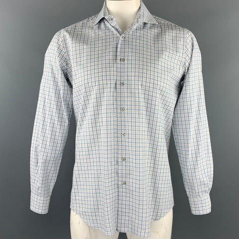 PAUL STUART Size M White & Teal Plaid Cotton Button Up Long Sleeve Shirt