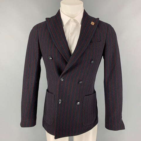 LARDINI Size 38 Brown & Black Stripe Wool Blend Double Breasted Sport Coat