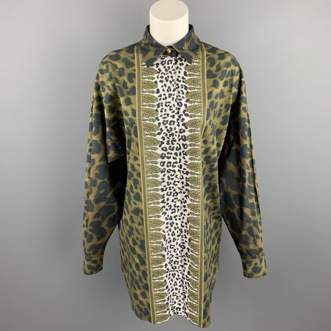 VERSUS by GIANNI VERSACE Size M Olive & Black Print Cotton Oversized Shirt
